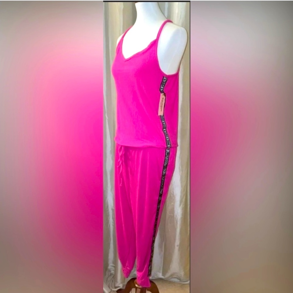 Juicy Couture Neon Lotus Pink Logo Tape Tank/Jogger Pant Lounge Set XL💕